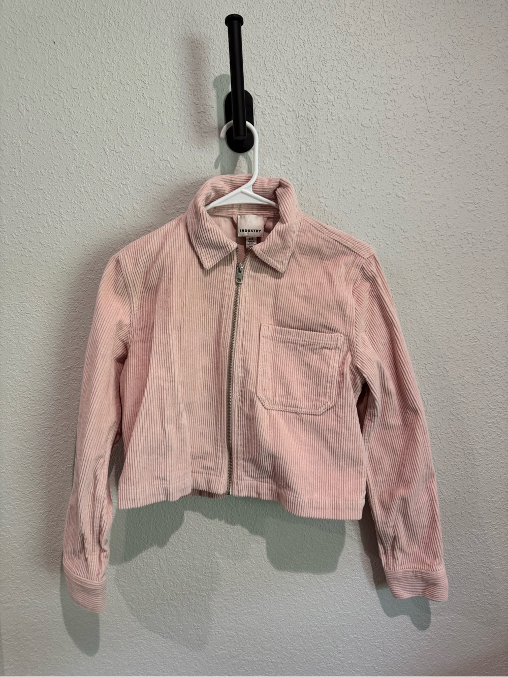 Cropped Zip-Front Corduroy Jacket in Blush Pink